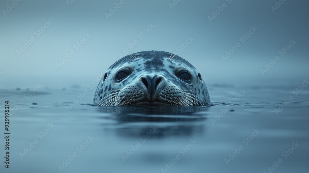 A lonely seal's face, with a sad expression, is the focal point of a ...