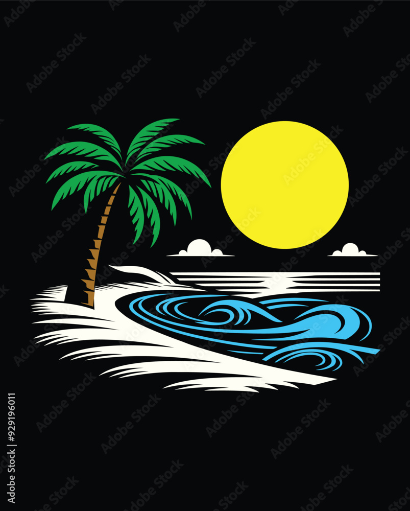 Naklejka premium Summer Background, Beach Vector Art