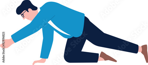 Man crawl on floor. Color character moving on ground