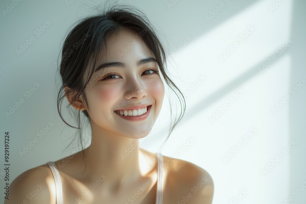 Beautiful young Asian woman smiling and happy created with Generative AI Beautiful young Asian woman smiling and happy created with Generative AI