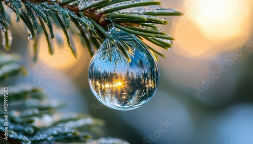 Wallpaper Mural A water droplet on a pine needle reflects a sunset. Torontodigital.ca