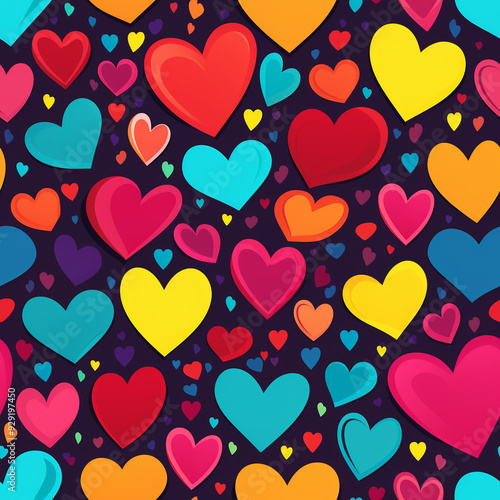  Colorful hearts pattern on dark background, seamless love-themed design