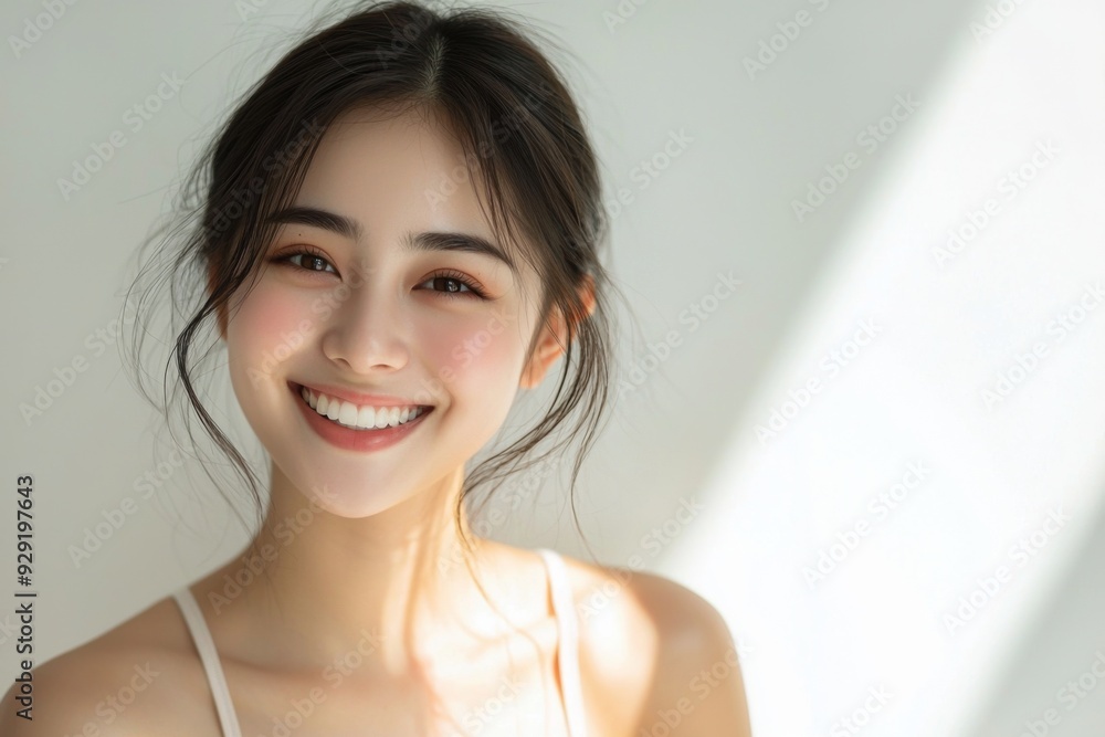 Beautiful young Asian woman smiling and happy created with Generative AI Beautiful young Asian woman smiling and happy created with Generative AI