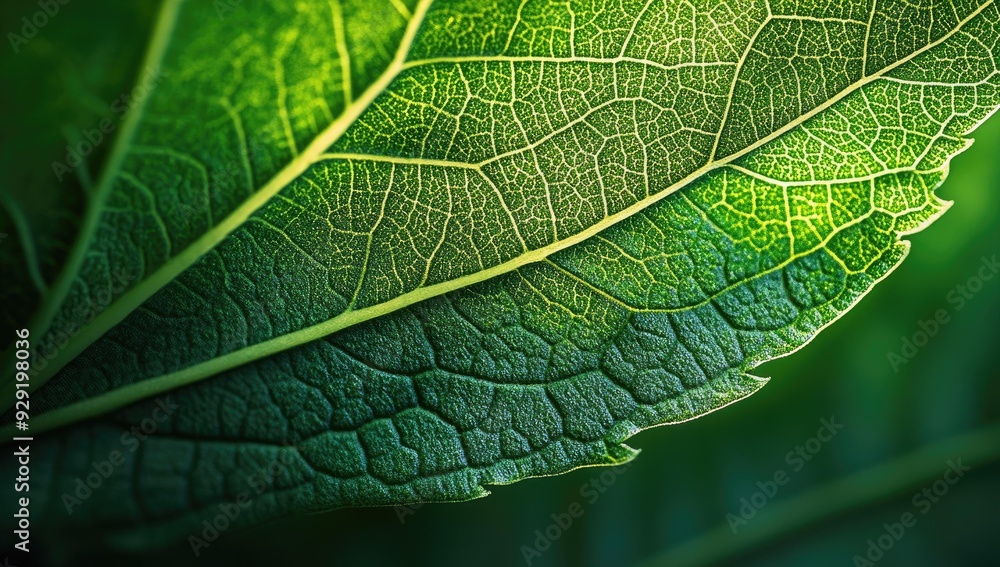 Fototapeta premium Close-up of a green leaf with intricate veins.