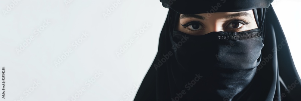 A niqab wearing lady, with expressive eyes, reflecting faith and tradition in a mysterious portrait. A niqab wearing lady, with expressive eyes, reflecting faith and tradition in a mysterious portrait.