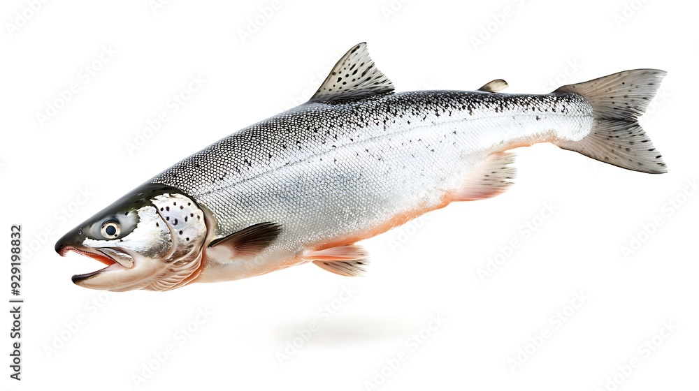 Naklejka premium A single fresh silver salmon isolated on a white background.