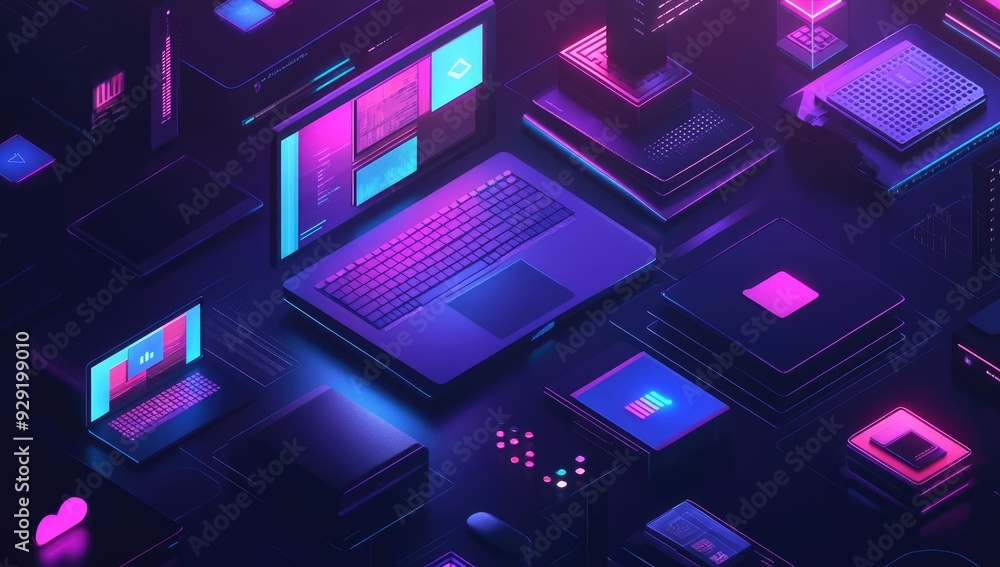 Neon glowing tech aesthetic on black background. Neon glowing tech aesthetic on black background.