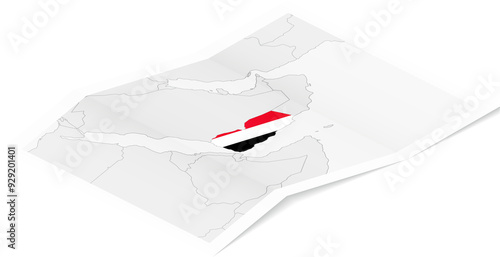 Isometric Map of Yemen with Flag photo