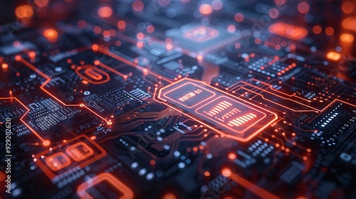 High-Tech Microchip with Glowing Circuitry