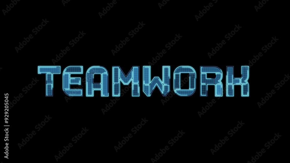 "Teamwork" text in neon blue lights motion animation, futuristic tech ...