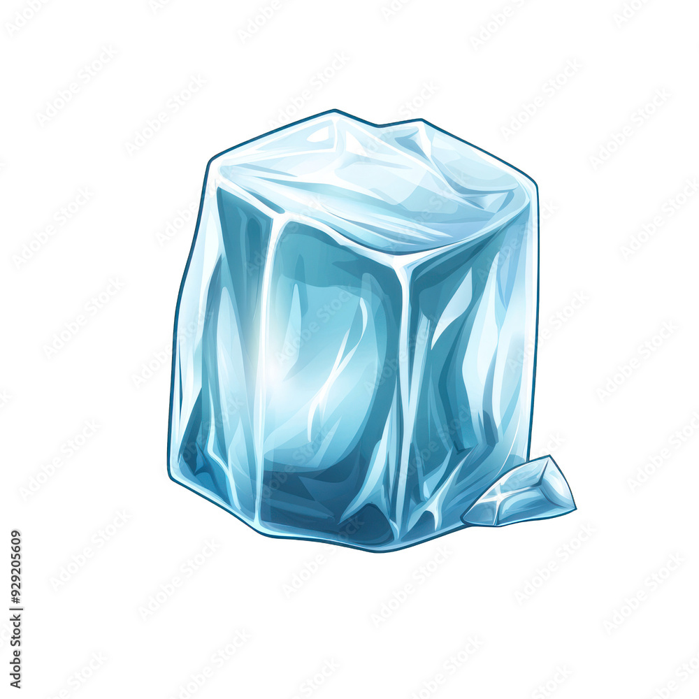 Obraz premium A clear ice cube with a glossy surface, perfect for cooling beverages or illustrating coldness in various designs. transparent background