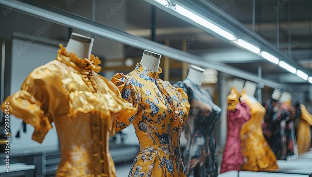 Naklejka premium Mannequins with dresses in a retail store.