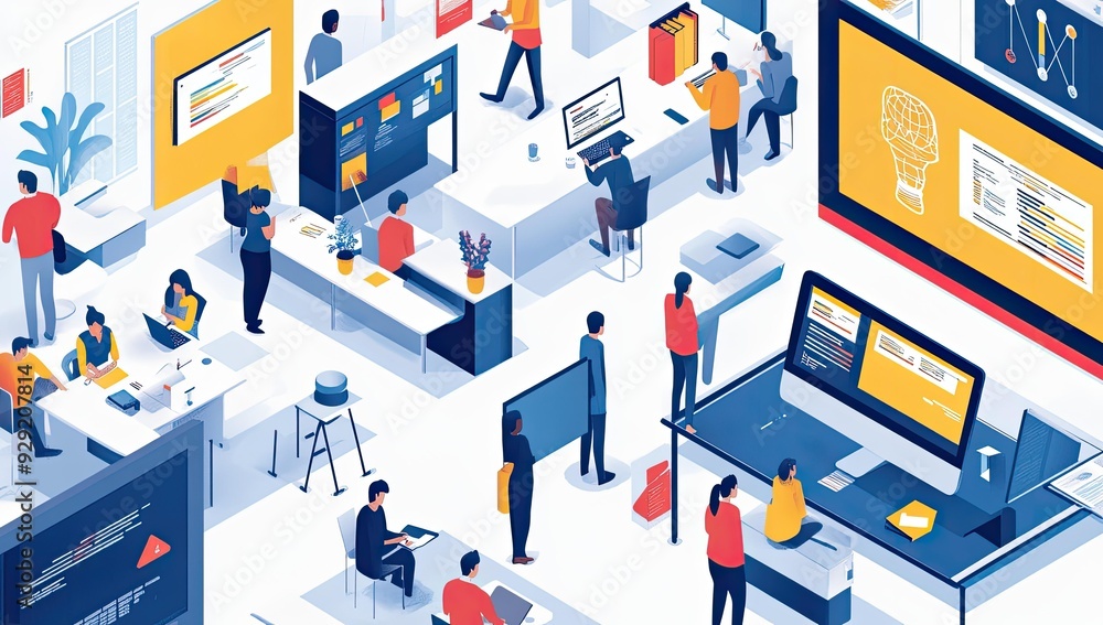 Modern office with people working on computers. Modern office with people working on computers.