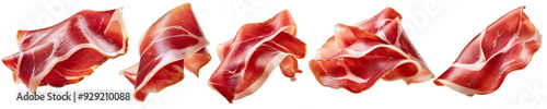 A set Thin slices of dry-cured meat cut out transparent isolated on white background PNG photo