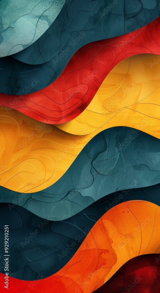 © Georgii - Abstract colorful overlapping curved layers for vibrant mobile phone wallpaper design