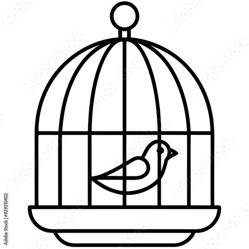 Bird in a cage with line art vector