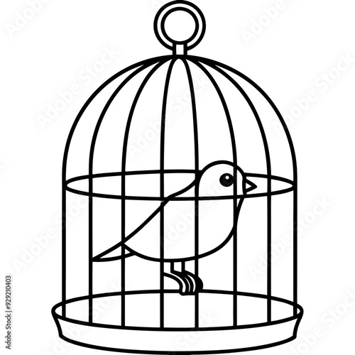 Bird in a cage with line art vector