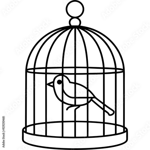 Bird in a cage with line art vector