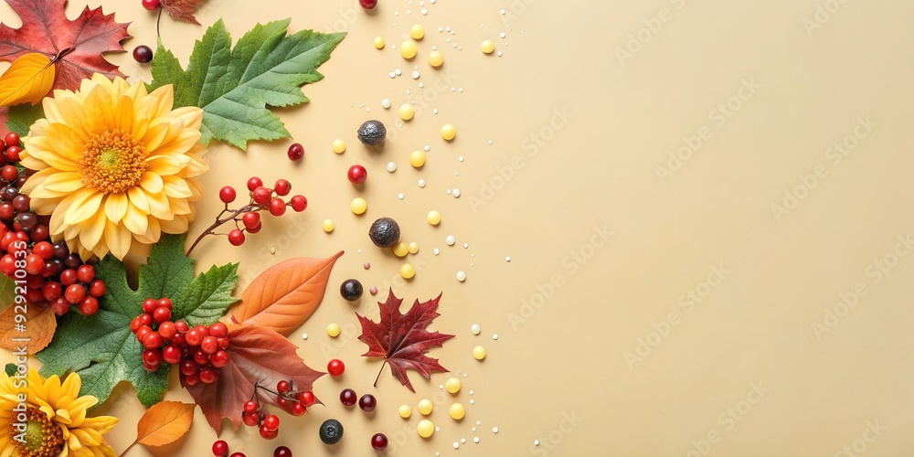 beautiful autumn background, leaves, berries and flowers. beautiful autumn background, leaves, berries and flowers.
