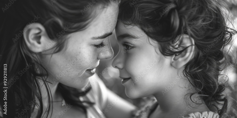 Fototapeta premium A heartwarming moment between a mother and daughter in a black and white setting