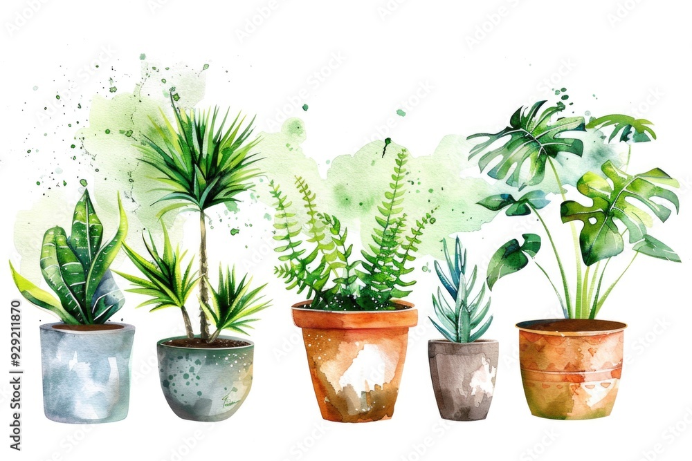 Obraz premium Indoor plants arranged on a clean white surface