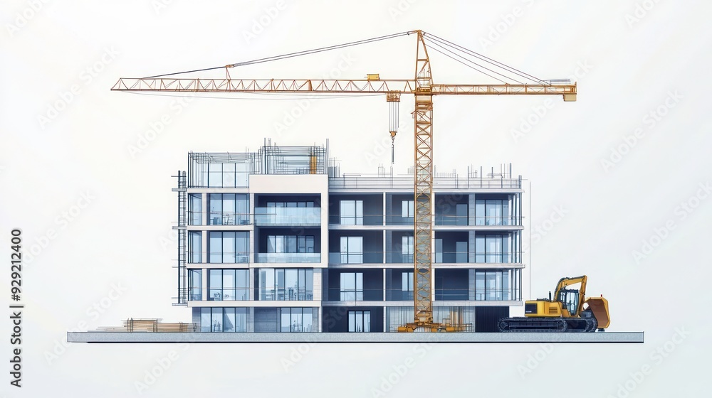 Construction Site with Crane and Excavator Construction Site with Crane and Excavator
