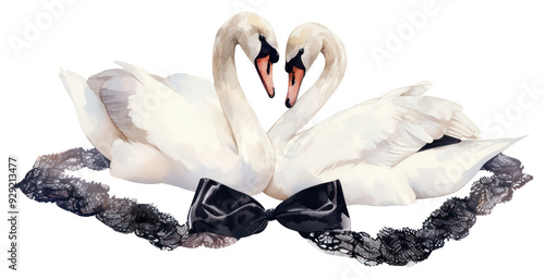 Fototapeta Naklejka Na Ścianę i Meble -  PNG  Elegant swans with black lace