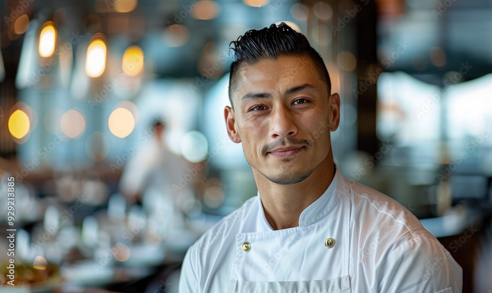 Fototapeta premium Handsome Chef in Full Body Shot, Styled Like a Restaurant CEO: Executive Culinary Professional