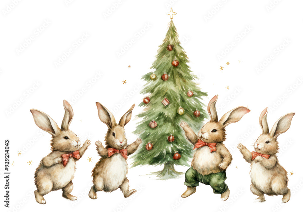 Obraz premium PNG Dancing bunnies celebrate Christmas joyfully.