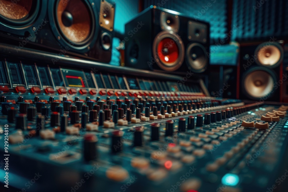 Equipment and instruments setup in a professional recording studio soundboard Equipment and instruments setup in a professional recording studio soundboard