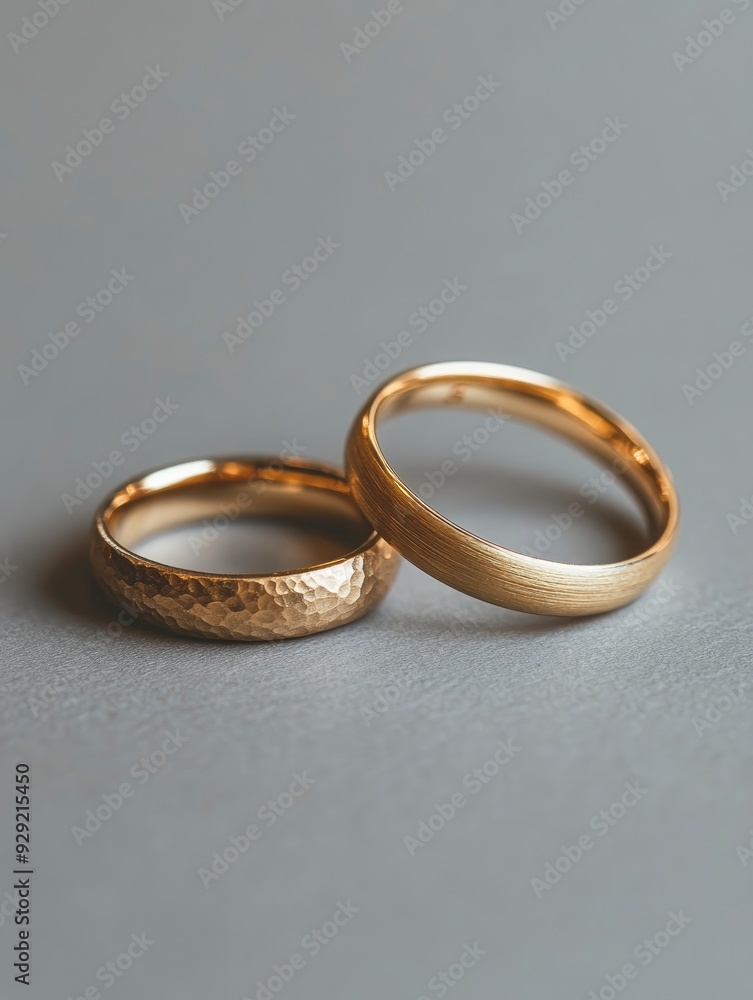 couple of wedding rings with simple design taken on gray background with generative ai couple of wedding rings with simple design taken on gray background with generative ai