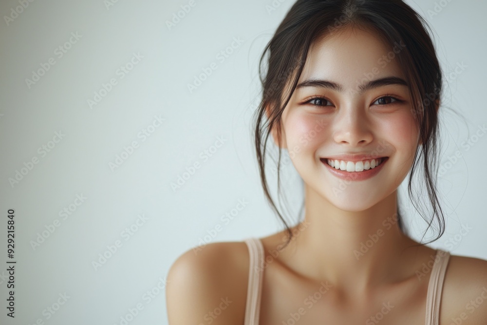 Beautiful young Asian woman smiling and happy created with Generative AI Beautiful young Asian woman smiling and happy created with Generative AI
