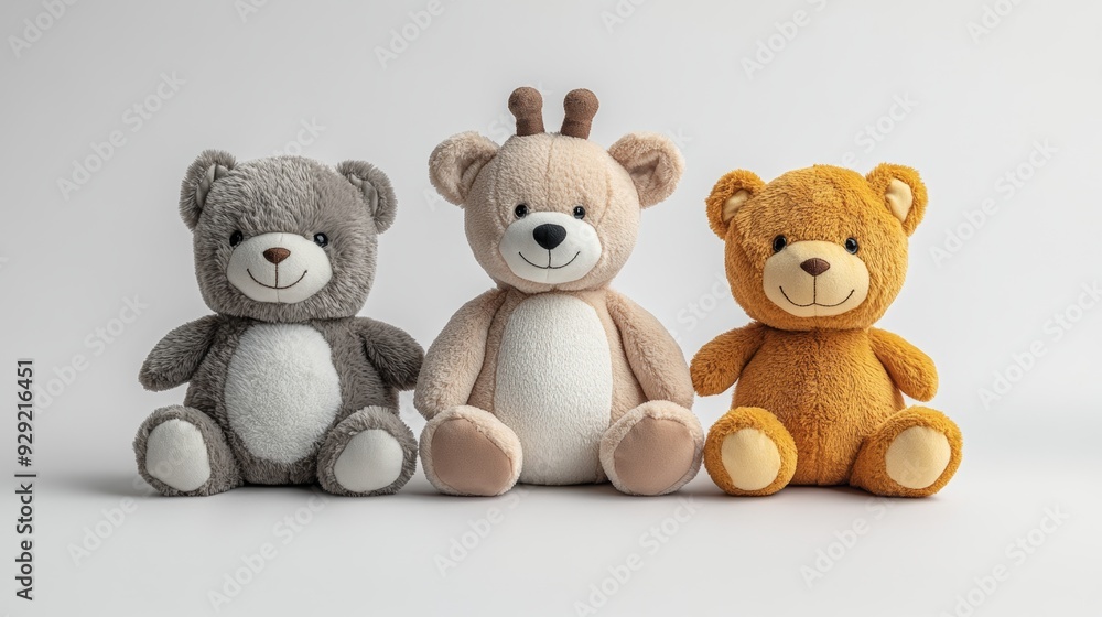 Three adorable teddy bears sitting on a white background Three adorable teddy bears sitting on a white background