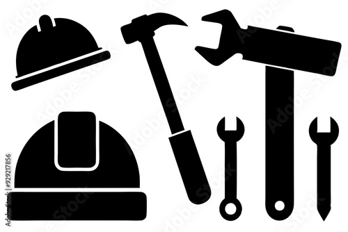 construction tool icons set hammer wrench screw vector illustration