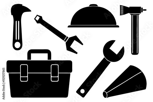 construction tool icons set hammer wrench screw vector illustration