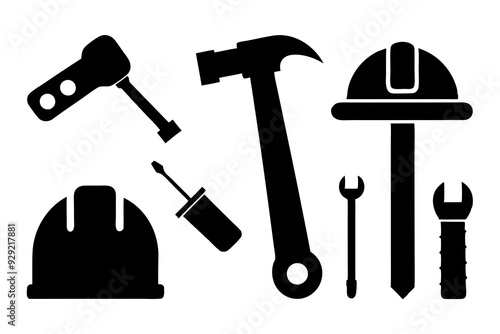 construction tool icons set hammer wrench screw vector illustration