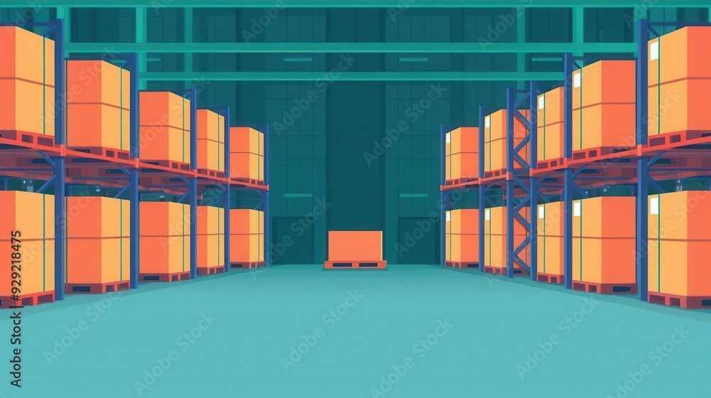 Fototapeta premium Warehouse, automated systems, flat design illustration