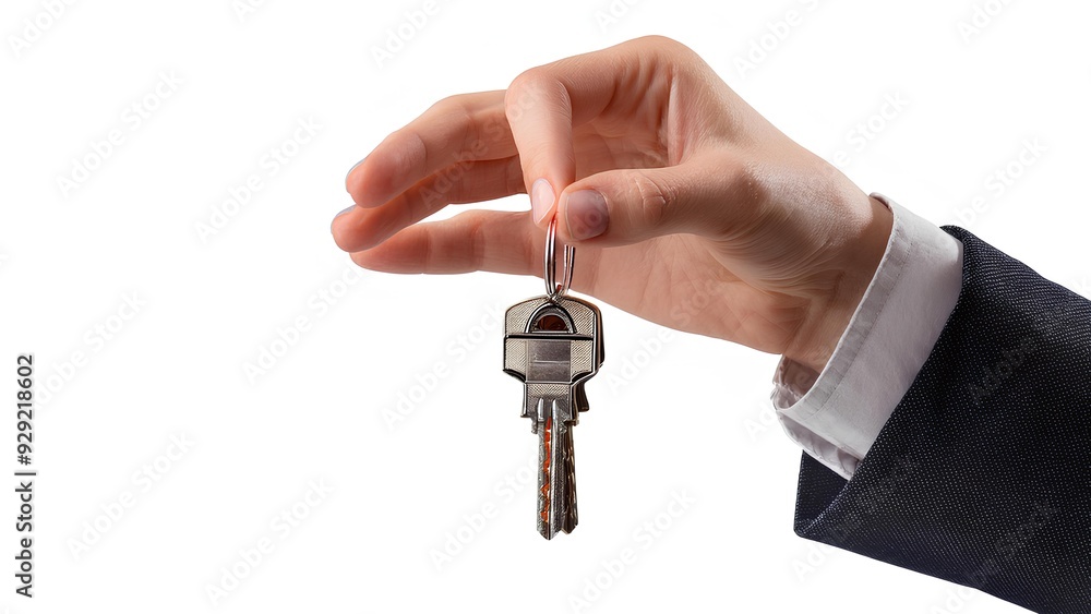 Concept: buying a home, mortgage, real estate loan, investment. Hand with keys to a new house, close-up, on a white background. Concept: buying a home, mortgage, real estate loan, investment. Hand with keys to a new house, close-up, on a white background.