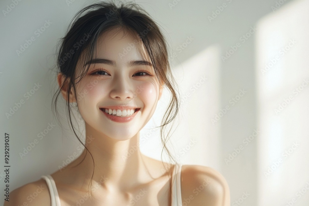 Beautiful young Asian woman smiling and happy created with Generative AI Beautiful young Asian woman smiling and happy created with Generative AI