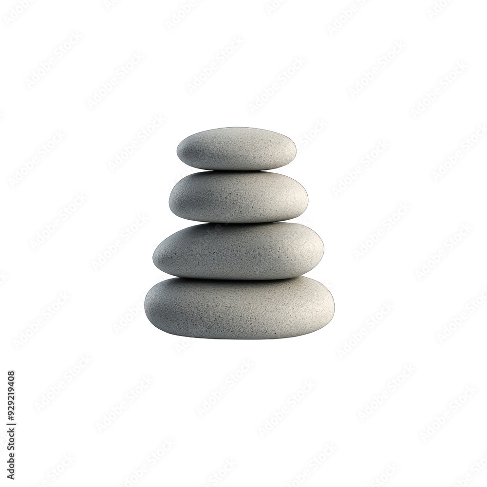 A serene stack of smooth gray stones symbolizing balance and tranquility in a minimalist setting. transparent background