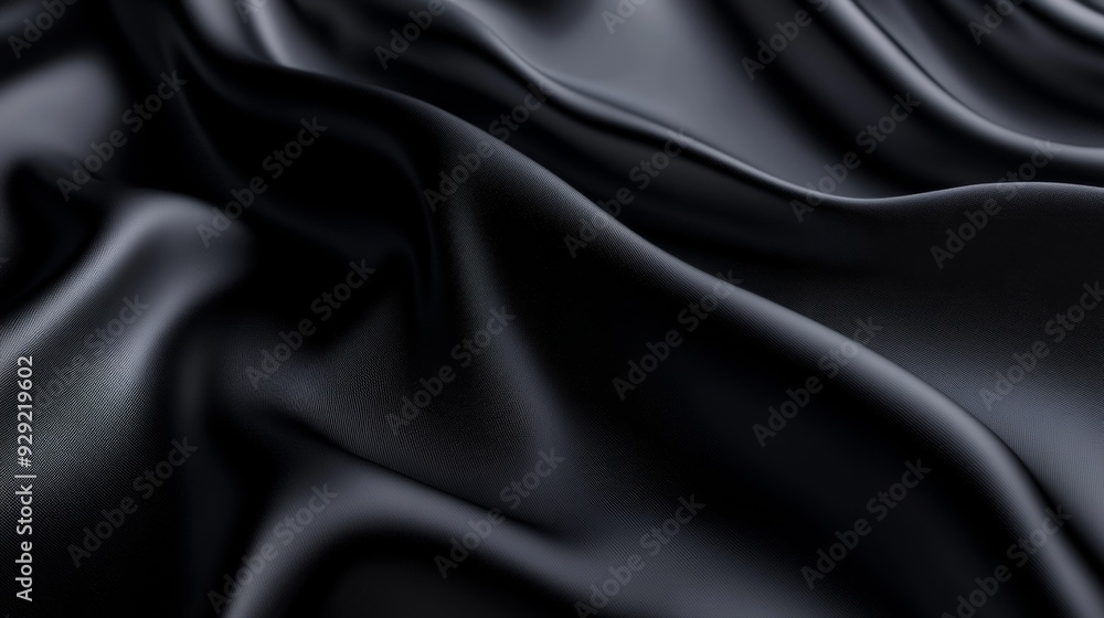 Fototapeta premium Black satin fabric flowing and forming elegant shapes