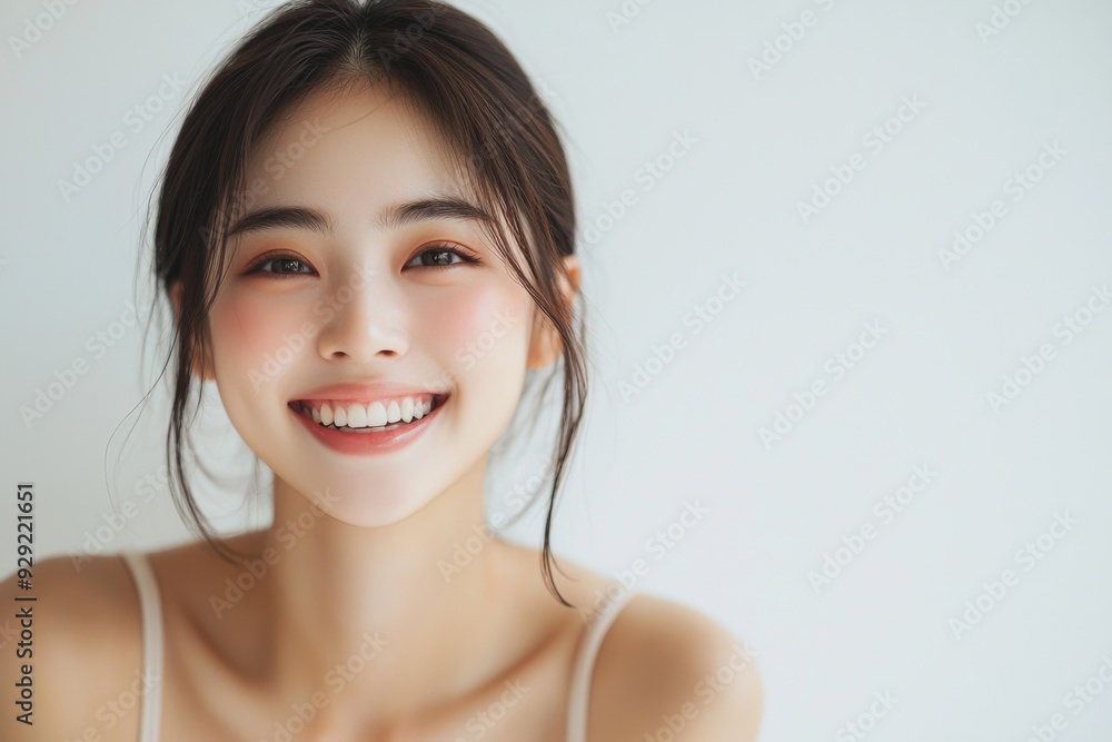 Beautiful young Asian woman smiling and happy created with Generative AI Beautiful young Asian woman smiling and happy created with Generative AI