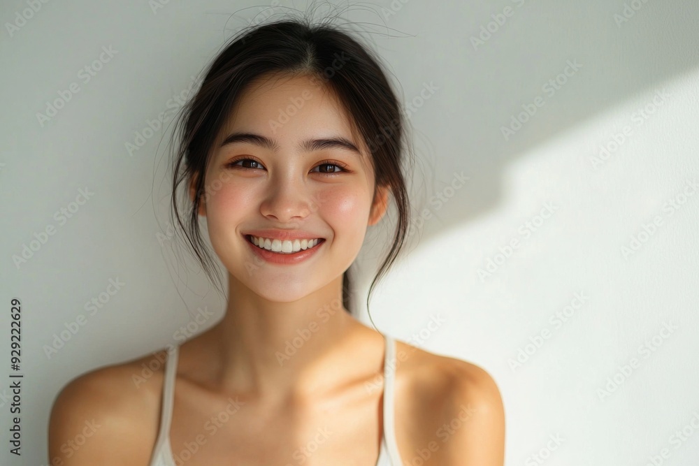 Beautiful young Asian woman smiling and happy created with Generative AI Beautiful young Asian woman smiling and happy created with Generative AI