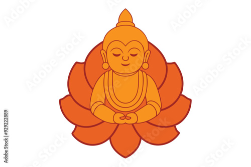 Cute Buddha Oriental Vector Illustration - Printable Graphics Design