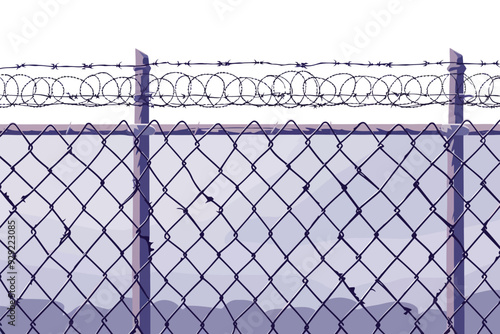 Barbed Wire Fence at Correctional Facility stock imag isolated vector style