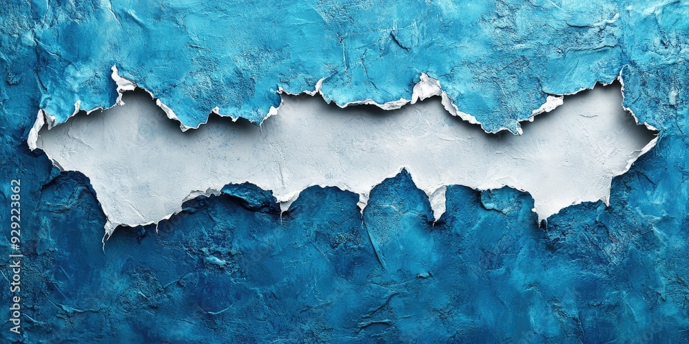 Blue Wall with Ripped White Section Revealing a Blank Space Blue Wall with Ripped White Section Revealing a Blank Space