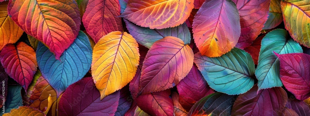 A close-up of colorful autumn leaves in various shades, arranged to form an abstract background for social media posts or website designs Generative AI A close-up of colorful autumn leaves in various shades, arranged to form an abstract background for social media posts or website designs Generative AI