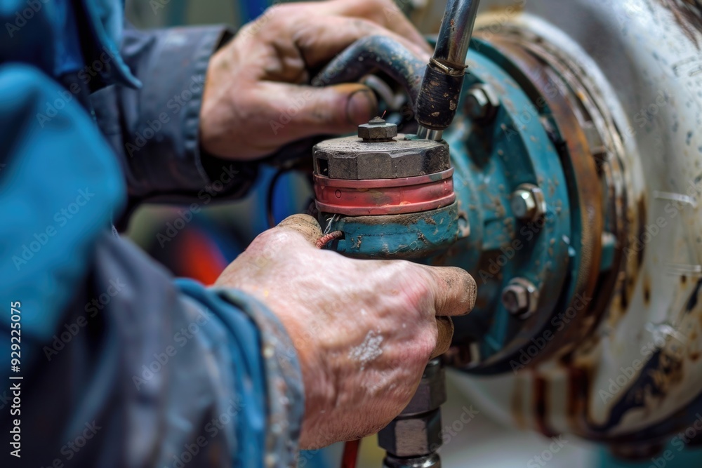 Obraz premium A person is repairing or maintaining a pipe in a close-up shot