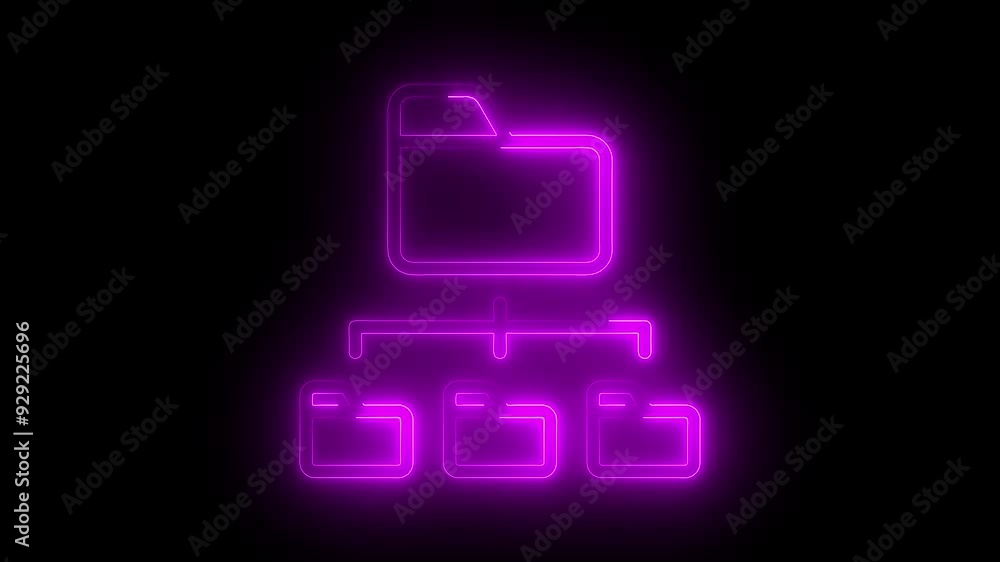 Neon File Sharing Network Icon, Modern Data Sharing Technology,Networked Folder System. Neon File Sharing Network Icon, Modern Data Sharing Technology,Networked Folder System.