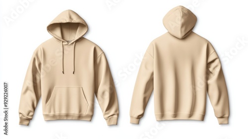 Beige hoodie mockup featuring front and back views